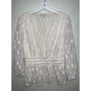 Orchid Haze Women's Natural Sheer Ruffled Baby Doll Top  (Large) Festive